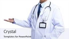  Presentation with doctor asian - Colorful presentation enhanced with asian doctor with hand showing blank sign backdrop and a sky blue colored foreground