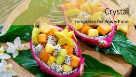  Presentation with tropical flowers - Presentation theme featuring asian dragaon - exotic fruit salad served background and a yellow colored foreground