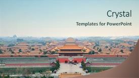  Presentation with aerial - Cool new PPT theme with asian empire tradision - aerial view of imperial palace backdrop and a  colored foreground