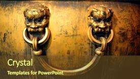  Presentation with ancient china - Cool new PPT theme with asian empire tradision - copper ancient pot with lion backdrop and a tawny brown colored foreground