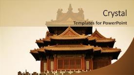  Presentation with piano black white - Colorful slide set enhanced with asian empire tradision - corner tower in black backdrop and a  colored foreground