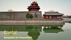  Presentation with corner - PPT theme consisting of asian empire tradision - corner tower in imperial palace background and a  colored foreground