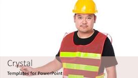  Presentation with finger point - Slide set with asian engineer finger point aside background and a lemonade colored foreground