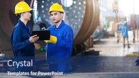  Presentation with information - Colorful presentation theme enhanced with asian-experts-checking-information backdrop and a navy blue colored foreground