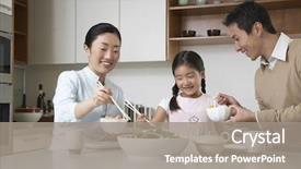  Presentation with asian chopsticks - Cool new presentation with asian family - young couple and daughter eating backdrop and a gray colored foreground