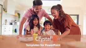  Presentation with birthday cake - Presentation consisting of asian-family-celebrating-sons-birthday background and a coral colored foreground