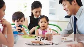  Presentation with work family - Theme with asian family having breakfast before husband goes to work background and a coral colored foreground