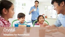  Presentation with breakfast - Theme consisting of asian family having breakfast together background and a  colored foreground