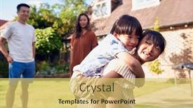  Presentation with home garden - Slide set featuring asian-family-having-fun background and a yellow colored foreground