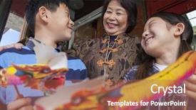  Presentation with electrical vehicles family - Slide set consisting of chinatown - asian family in front background and a red colored foreground