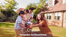  Presentation with home garden - Beautiful PPT theme featuring asian-family-in-garden backdrop and a tawny brown colored foreground