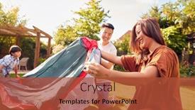  Presentation with home garden - Slide set with asian-family-in-garden background and a red colored foreground