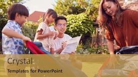  Presentation with home garden - Theme having asian-family-in-garden background and a gold colored foreground