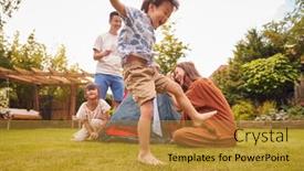  Presentation with home garden - Slide set enhanced with asian-family-in-garden background and a gold colored foreground