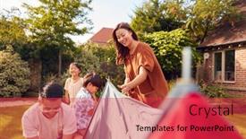  Presentation with home garden - Amazing PPT theme having asian-family-in-garden backdrop and a red colored foreground