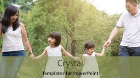  Presentation with holding hands family walking - PPT theme having asian family outdoors parents and children holding hands and walking at park background and a yellow colored foreground
