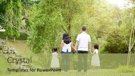  Presentation with holding hands family walking - Colorful presentation theme enhanced with asian family outdoors parents and children holding hands and walking at park rear view backdrop and a yellow colored foreground