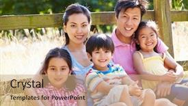  Presentation with walk - Presentation design consisting of asian family relaxing by gate background and a coral colored foreground