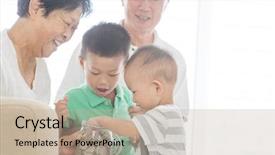  Presentation with insurance planning - PPT theme enhanced with asian family saving money background and a mint green colored foreground