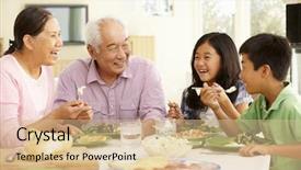  Presentation with sharing - PPT theme featuring asian family sharing meal background and a lemonade colored foreground