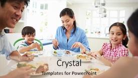  Presentation with family healthy eating - Audience pleasing slide set consisting of asian family sitting at table backdrop and a coral colored foreground