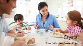  Presentation with eating - Slides having asian family sitting at table background and a coral colored foreground