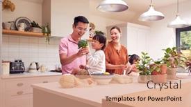  Presentation with asian food - PPT layouts enhanced with asian-family-unpacking-local-food background and a coral colored foreground