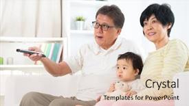  Presentation with television watching - PPT theme enhanced with baby television - asian family watching movie together background and a lemonade colored foreground