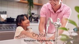  Presentation with helping hands - Beautiful slides featuring asian-father-helping-daughter backdrop and a coral colored foreground