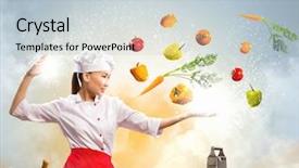  Presentation with cooking - Colorful slide deck enhanced with asian female cooking with magic against color background backdrop and a lemonade colored foreground