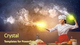  Presentation with cooking - Beautiful slide set featuring asian female cooking with magic against color background backdrop and a tawny brown colored foreground