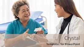  Presentation with asian doctor - Beautiful presentation featuring asian-female-doctor-talking-prescribing backdrop and a mint green colored foreground