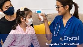  Presentation with child health care - PPT layouts having asian-female-doctor-use-infrared background and a navy blue colored foreground