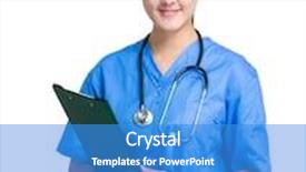  Presentation with doctor asian - Amazing PPT theme having asian female doctor backdrop and a teal colored foreground