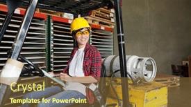  Presentation with industrial - Colorful presentation theme enhanced with asian-female-industrial-worker backdrop and a tawny brown colored foreground