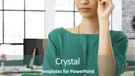  Presentation with green office - Audience pleasing presentation design consisting of asian female officeworker at office backdrop and a ocean colored foreground