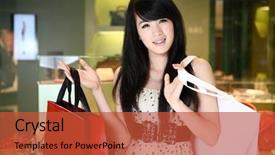  Presentation with middle east dubai mall shopping - Amazing theme having asian female shopping in mall backdrop and a red colored foreground