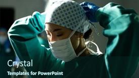  Presentation with theatre mask - Slides enhanced with asian-female-surgeon-in-surgical background and a forest green colored foreground