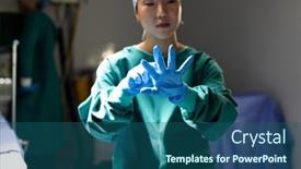  Presentation with surgical gloves - Slide deck with asian-female-surgeon-in-surgical background and a ocean colored foreground