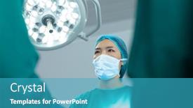  Presentation with operation theatre healthcare medical - Theme having asian-female-surgeon-talking background and a teal colored foreground