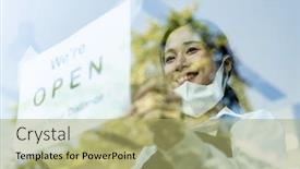  Presentation with normal - PPT theme with asian-female-waitress-putting background and a mint green colored foreground