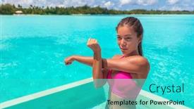  Presentation with luxury travel - Cool new presentation with asian-fitness-girl-stretching-doing backdrop and a cyan colored foreground