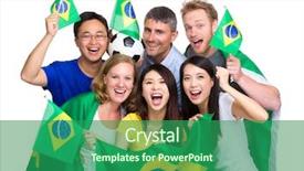  Presentation with soccer fans - Presentation design featuring asian flag - group of happy soccer fans background and a ocean colored foreground