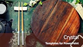  Presentation with asian chopsticks - Slide set consisting of asian food background black iron background and a tawny brown colored foreground