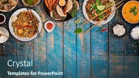  Presentation with asian food - Cool new PPT layouts with asian-food-background-with-various backdrop and a ocean colored foreground