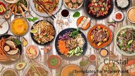  Presentation with asian - PPT theme with asian-food-background-with-various background and a coral colored foreground