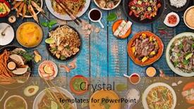  Presentation with asian food - Slide deck having asian-food-background-with-various background and a gold colored foreground