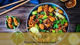  Presentation with nuggets food - Slide set enhanced with asian-food-chicken-nuggets-noodles background and a gold colored foreground