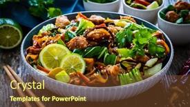  Presentation with nuggets food - PPT layouts with asian-food-chicken-nuggets-noodles background and a tawny brown colored foreground