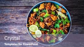  Presentation with nuggets food - Theme with asian-food-chicken-nuggets-noodles background and a gray colored foreground